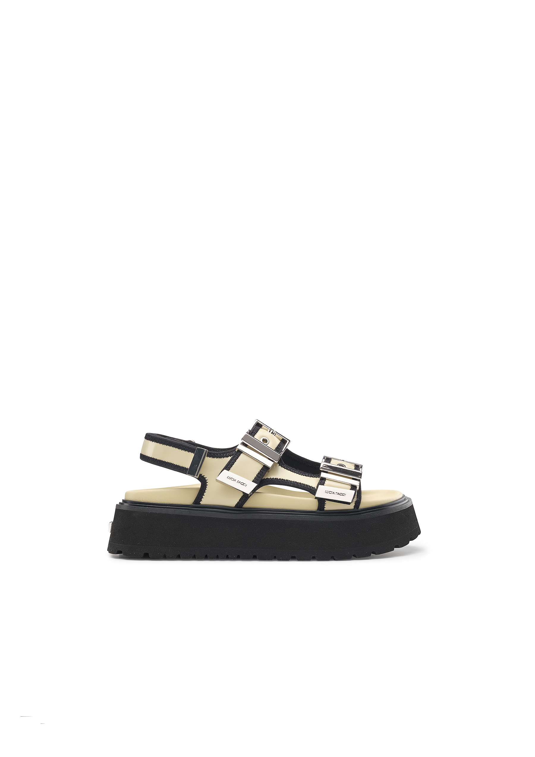 开边珠牛皮金属双搭扣厚底沙滩勃肯休闲时装凉鞋