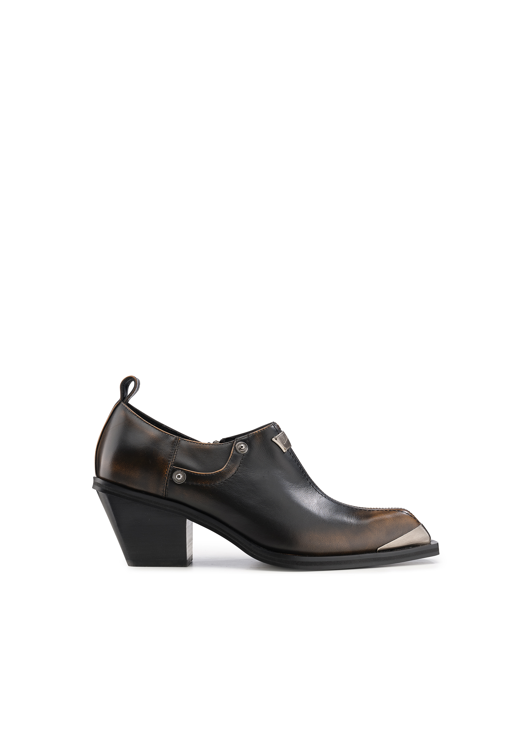 复古牛皮尖头西部深口单鞋