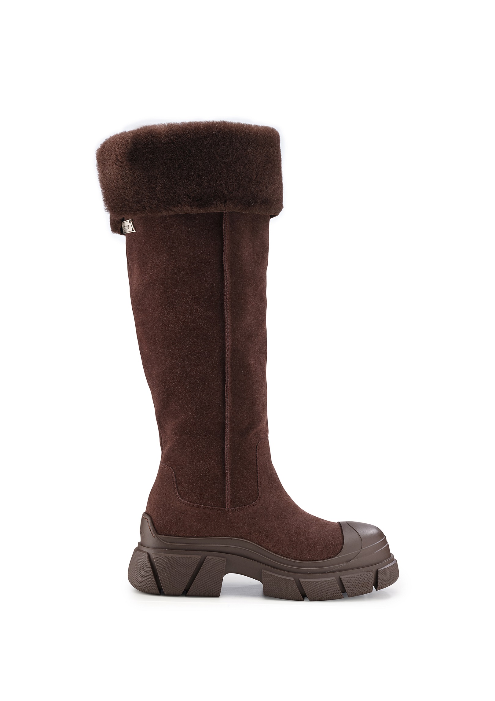 皮毛一体拼接牛巴戈厚底长筒雪地靴