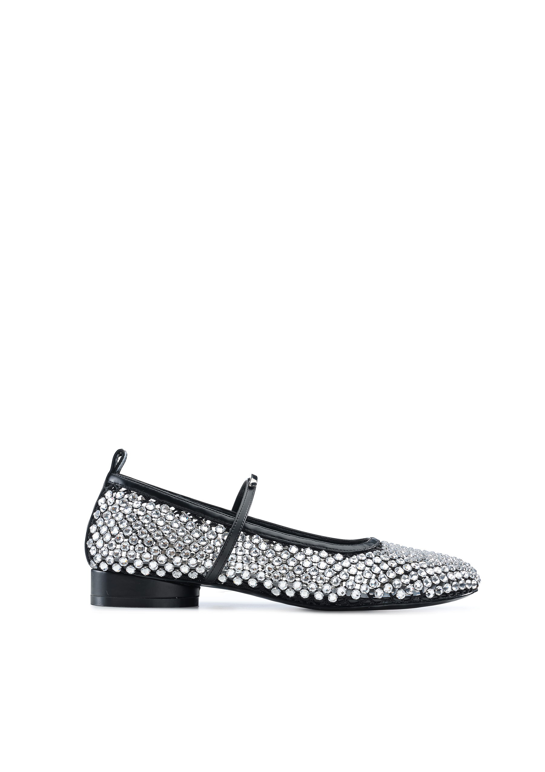 水钻镂空渔网编织一字带平底玛丽珍单鞋