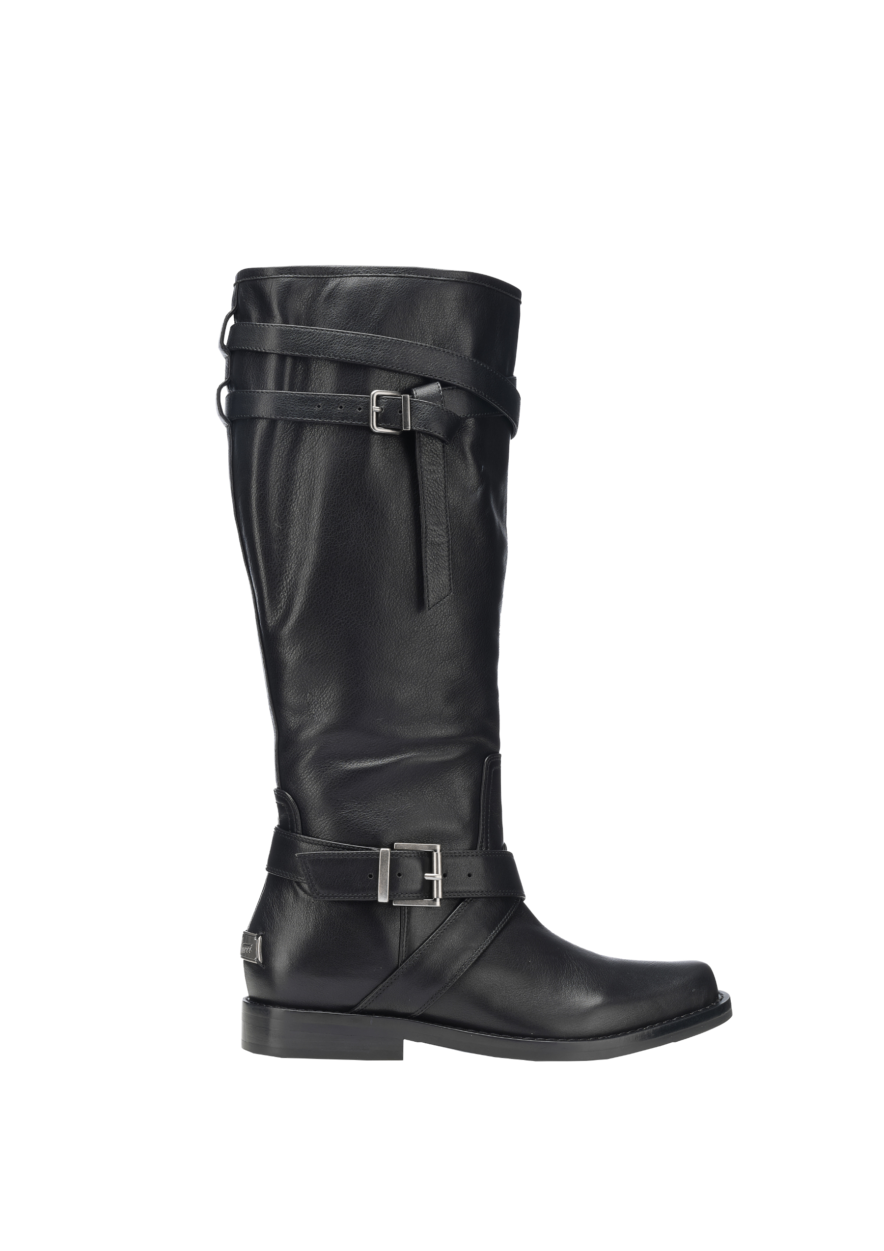 质感软牛皮皮带环绕休闲平跟长筒靴