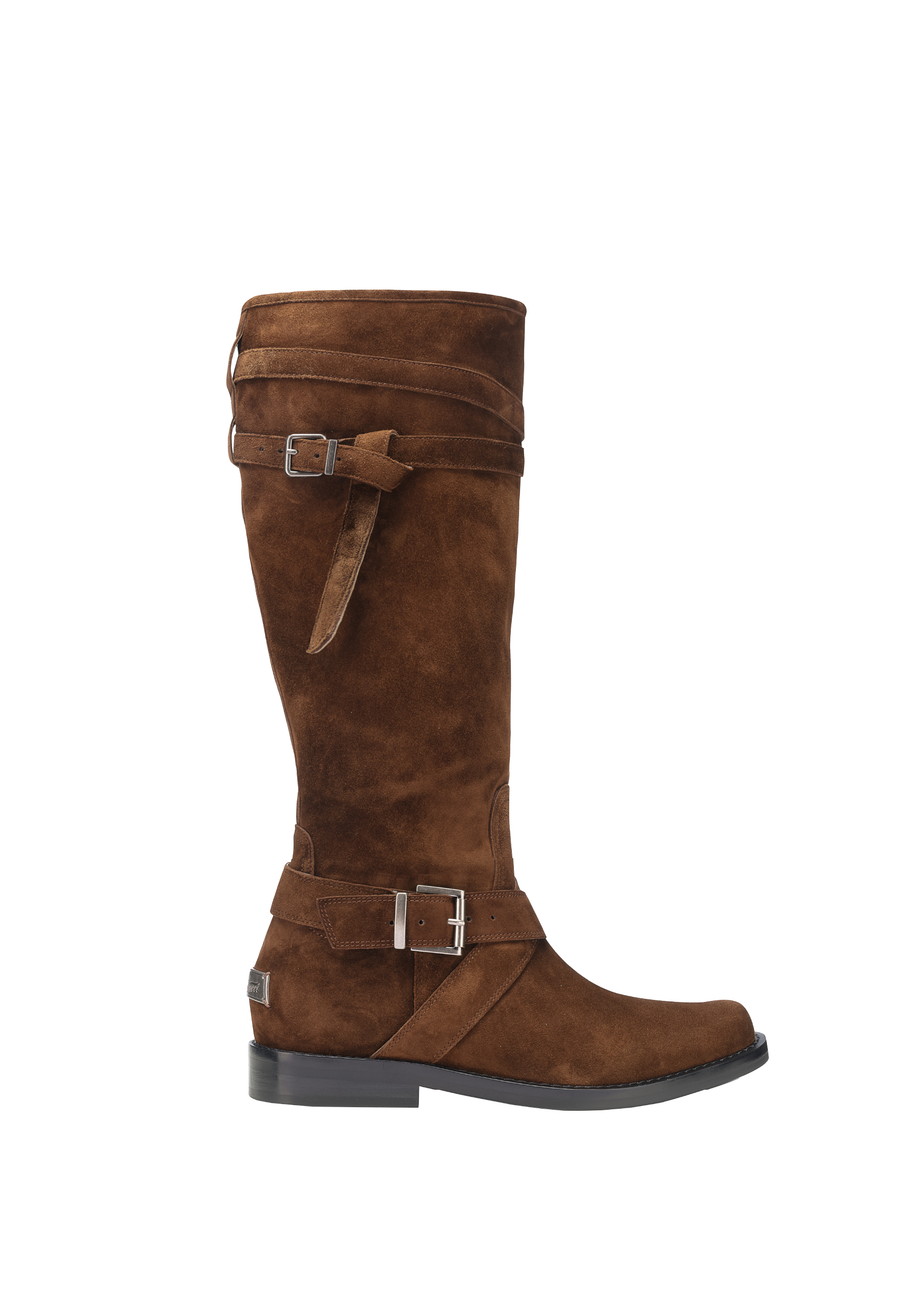 质感软牛皮皮带环绕休闲平跟长筒靴