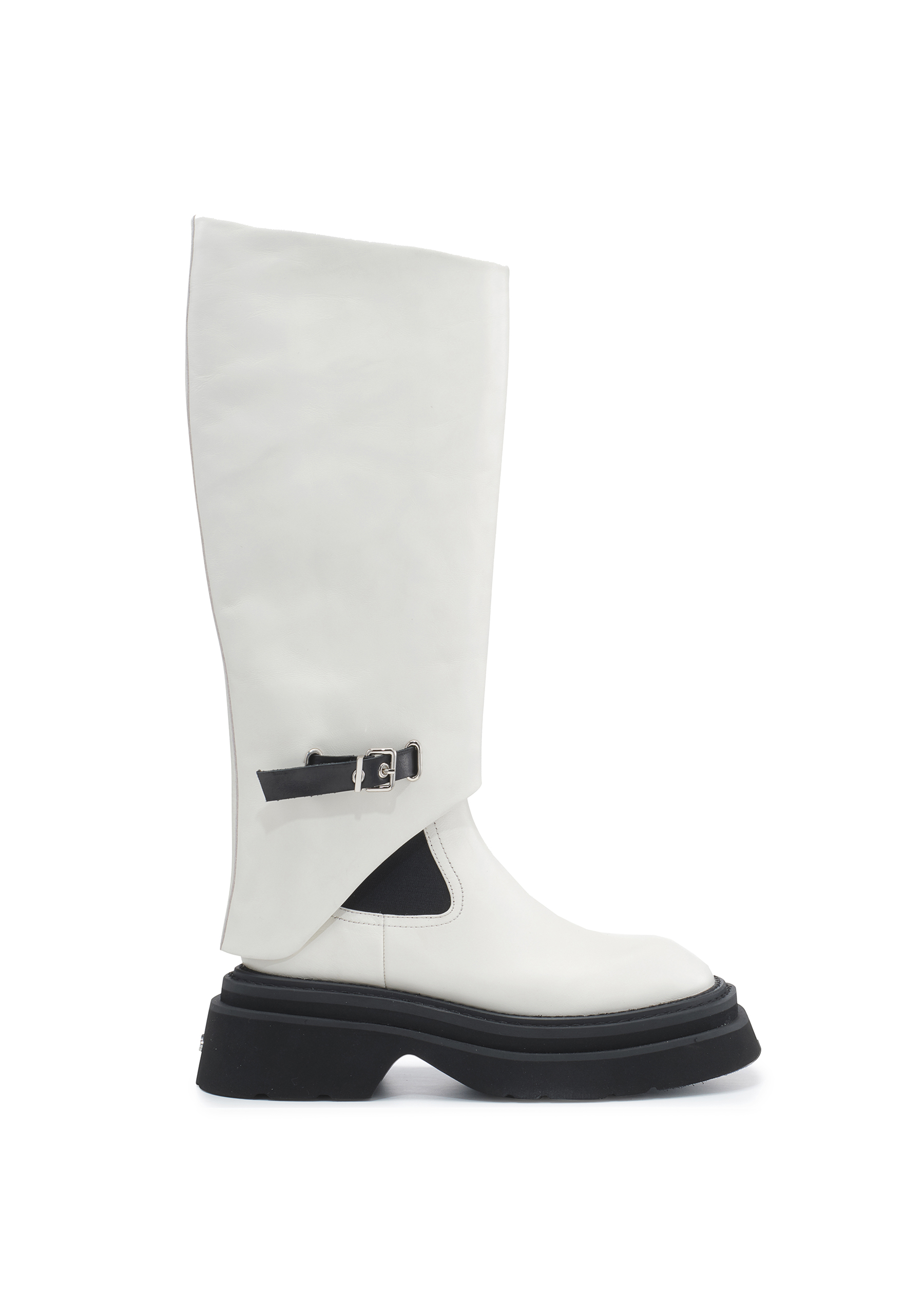 胎小牛皮厚底裤管长筒靴