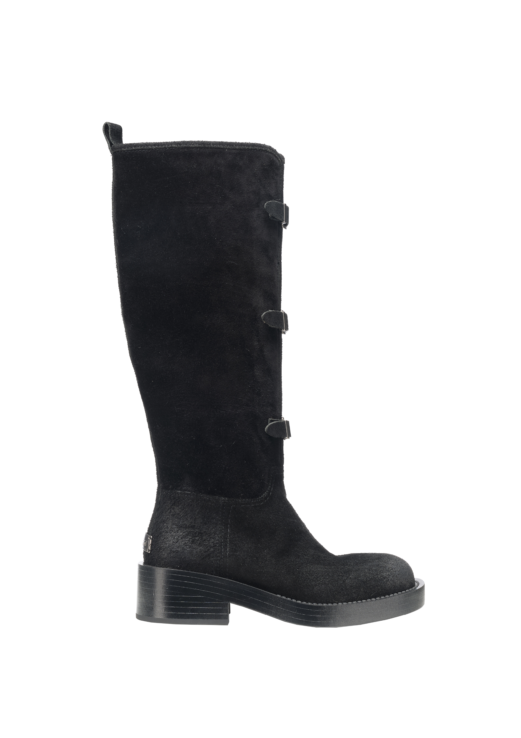 复古蜡感牛反绒皮带休闲骑士中跟长筒靴