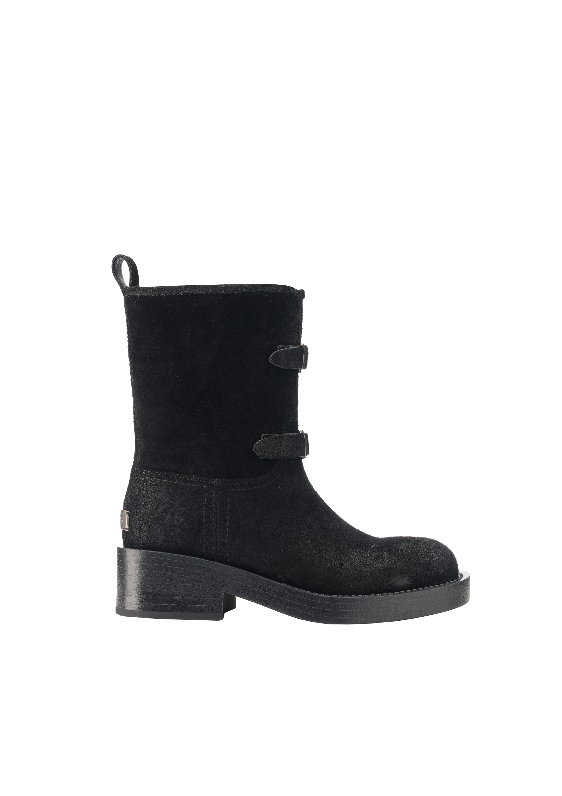 复古蜡感牛反绒皮带休闲骑士中跟短靴