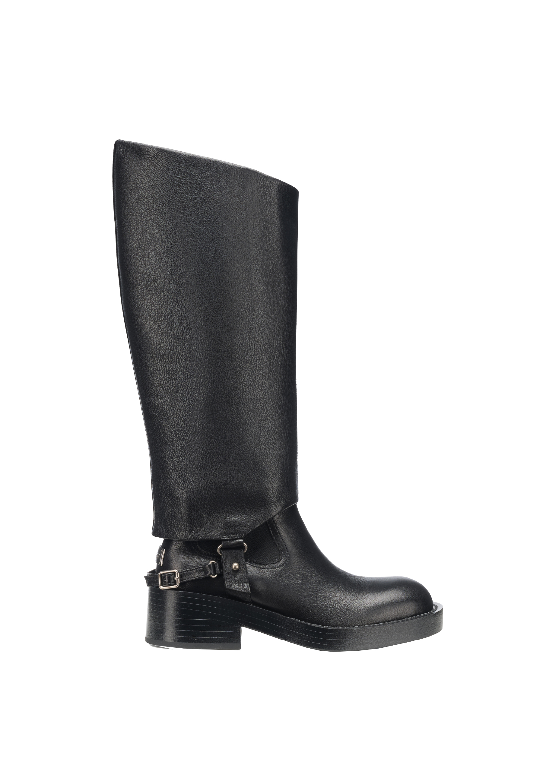 质感牛皮中跟裤管骑士长筒靴