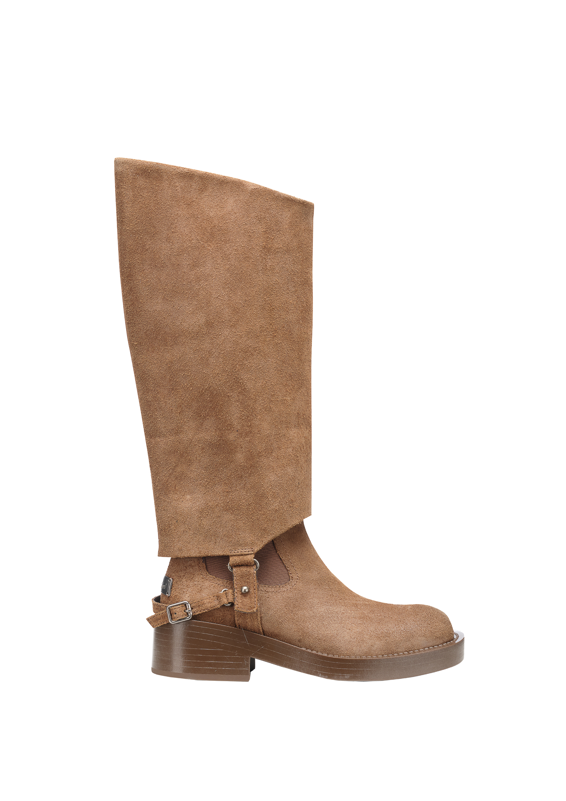 质感牛皮中跟裤管骑士长筒靴