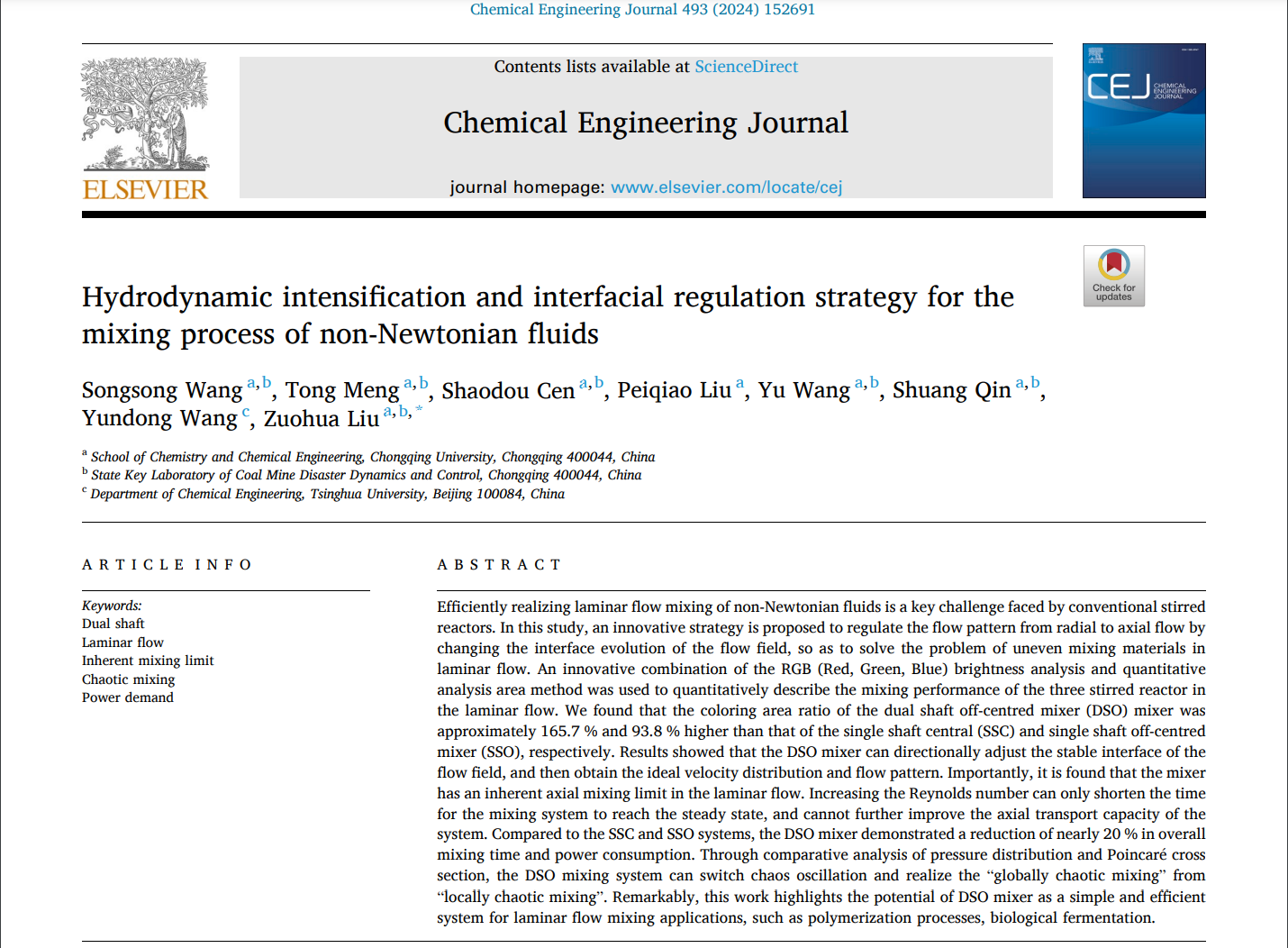 Congratulations!恭喜王松松文章发表在Chemical Engineering Journal