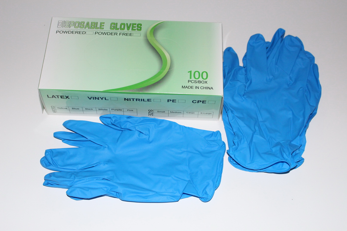 绿盒装蓝色丁腈手套