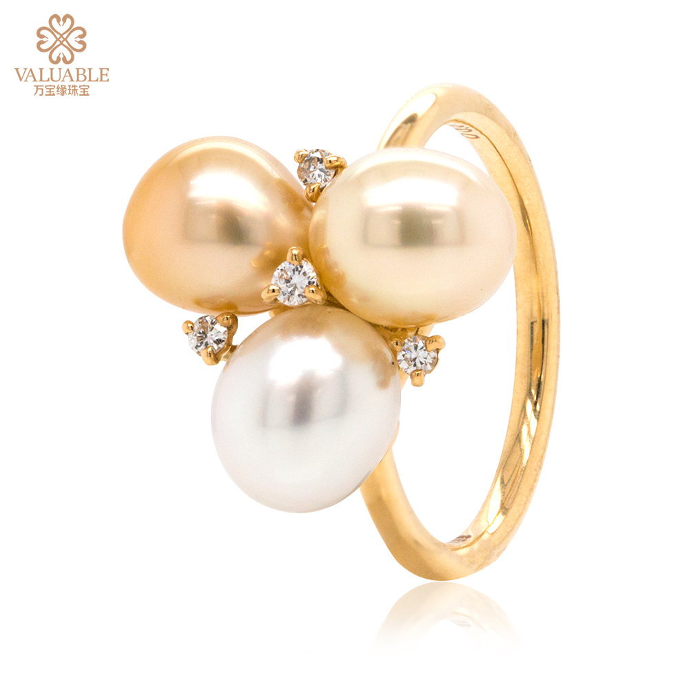 金750海水珍珠钻石戒指