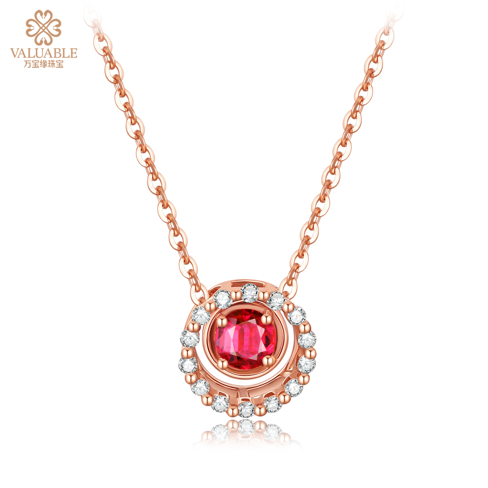 玫瑰18K金时尚红宝石钻石项链