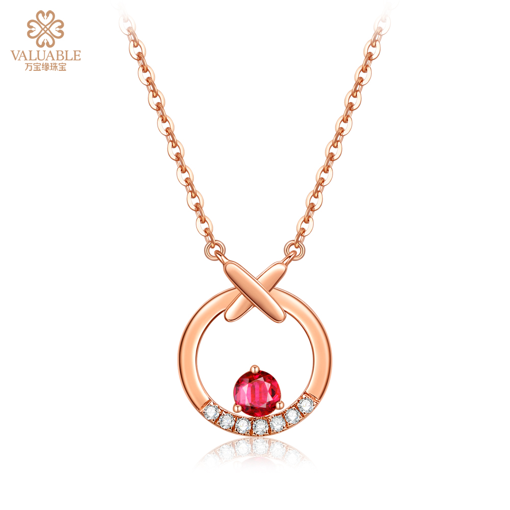 玫瑰18K金时尚红宝石钻石项链