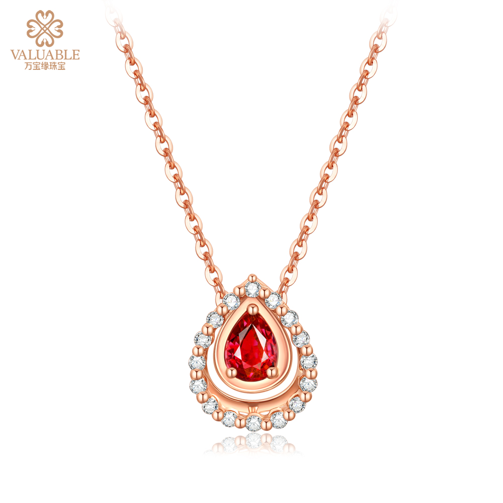 玫瑰18K金时尚红宝石钻石项链