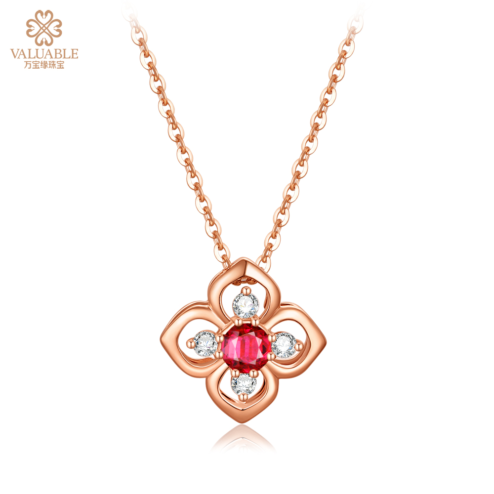 【花语】玫瑰18K金时尚红宝石钻石项链