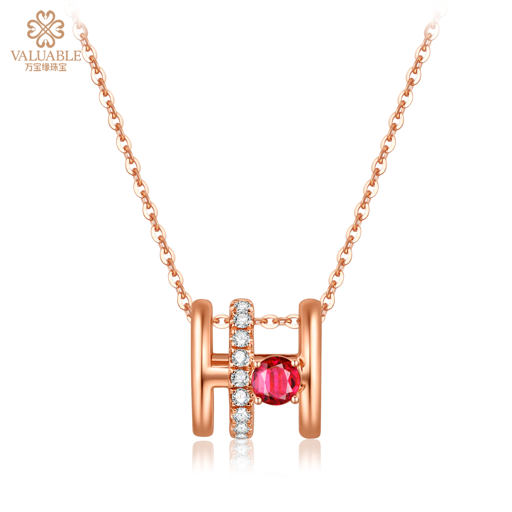 【幸福轮】玫瑰18K金时尚红宝石钻石项链