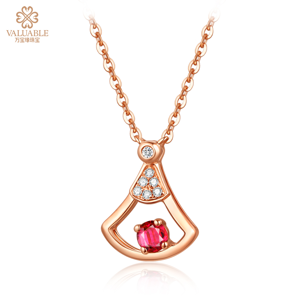 【小舞裙】玫瑰18K金时尚红宝石扇形项链