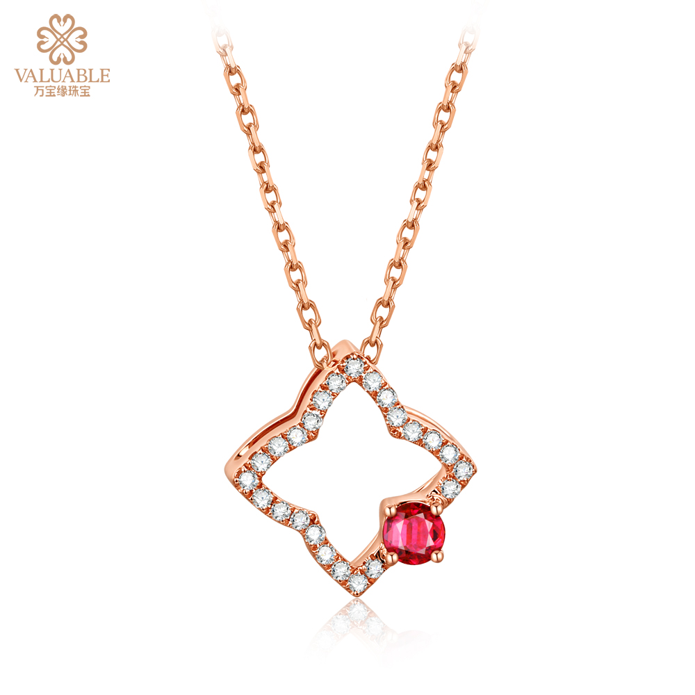 【简爱】玫瑰18K金时尚红宝石钻石项链