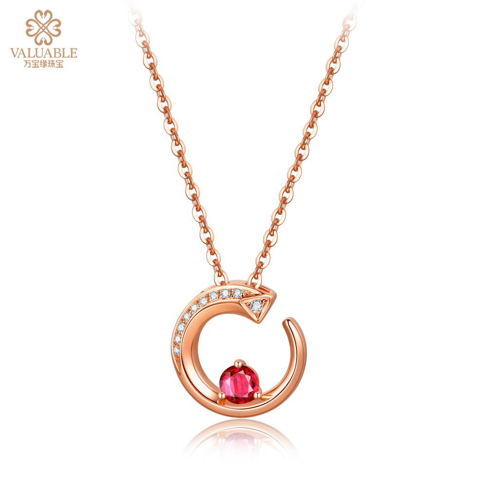 玫瑰18K金时尚红宝石钻石项链