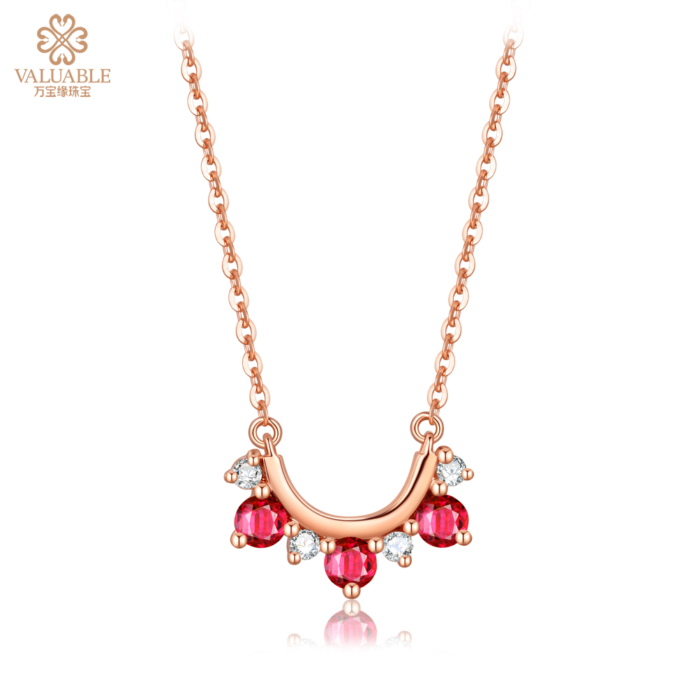 玫瑰18K金时尚红宝石钻石项链
