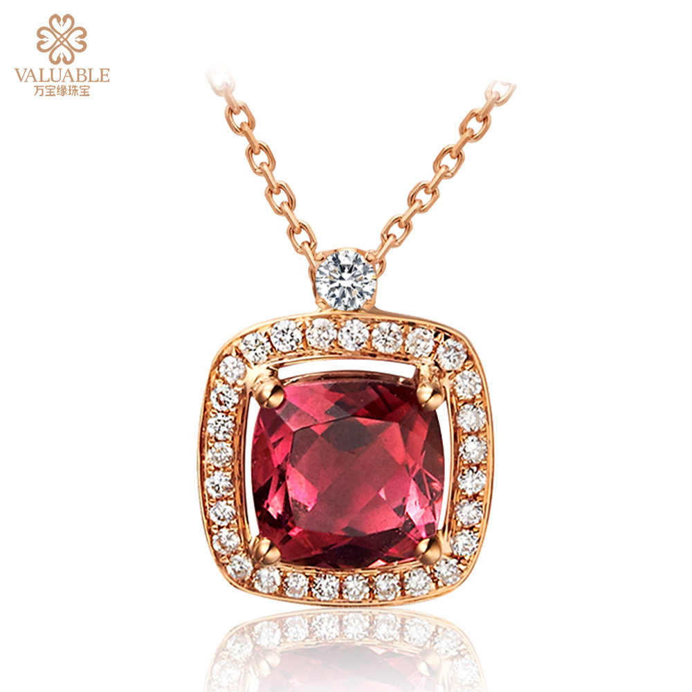 金750-石榴石钻石项链--方形