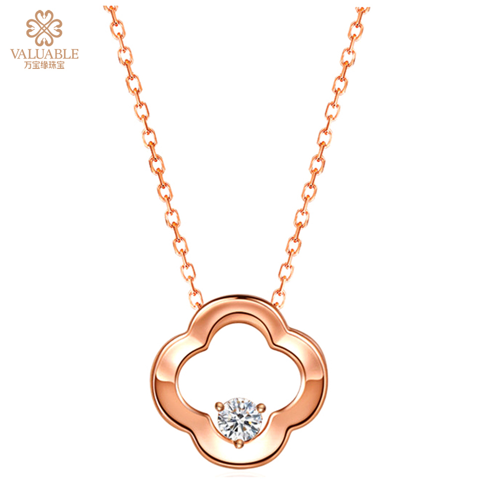 【四叶草】金750钻石项链 （玫瑰金）