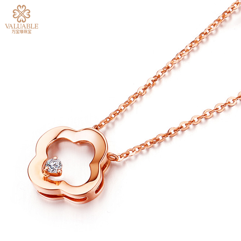 【四叶草】金750钻石项链 （玫瑰金）