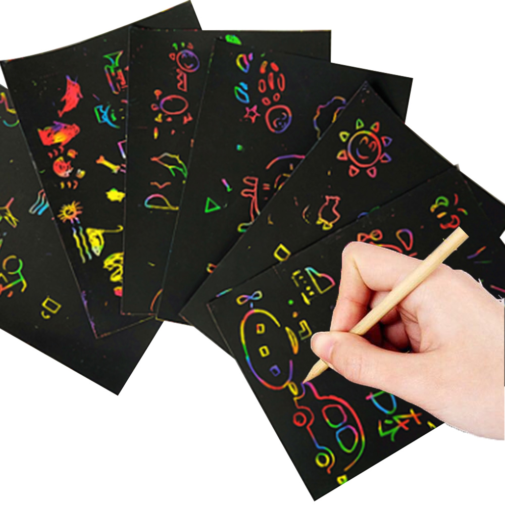 Hot selling Color Rainbow Art painting paper color card Scraping Drawing Paper DIY children's toys