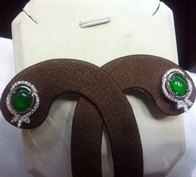 18K金镶钻石翡翠耳钉  K140102001