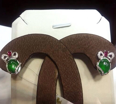 18K金镶钻石翡翠耳钉  K140102002