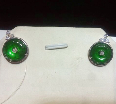 18K金镶钻石翡翠耳钉  K140102004