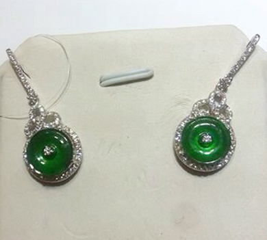 18K金镶钻石翡翠耳钉  K140102008