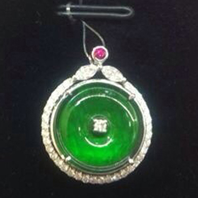18K金镶钻石翡翠吊坠 K140102009
