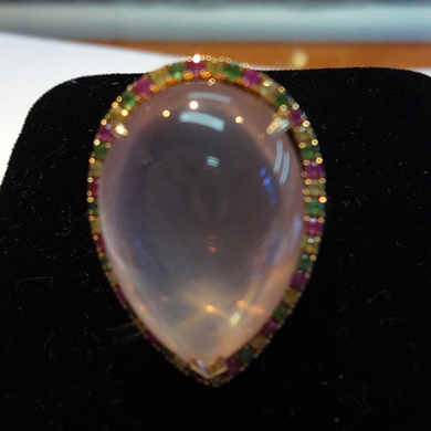 米莎雅18K金粉晶彩色蓝宝石戒指 dsc01323