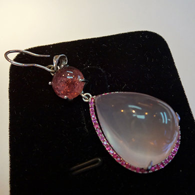 米莎雅18K金粉晶红宝石碧玺吊坠耳钉两用 dsc01417