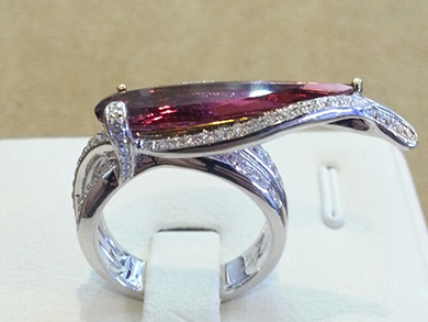 18K白金碧玺钻石戒指 M-603