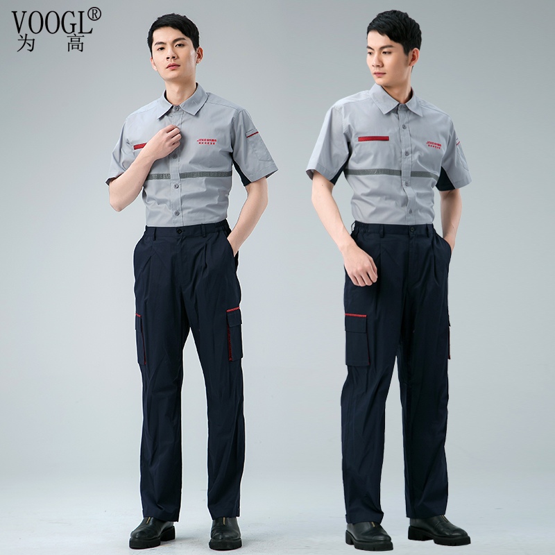 工程服灰红色短袖