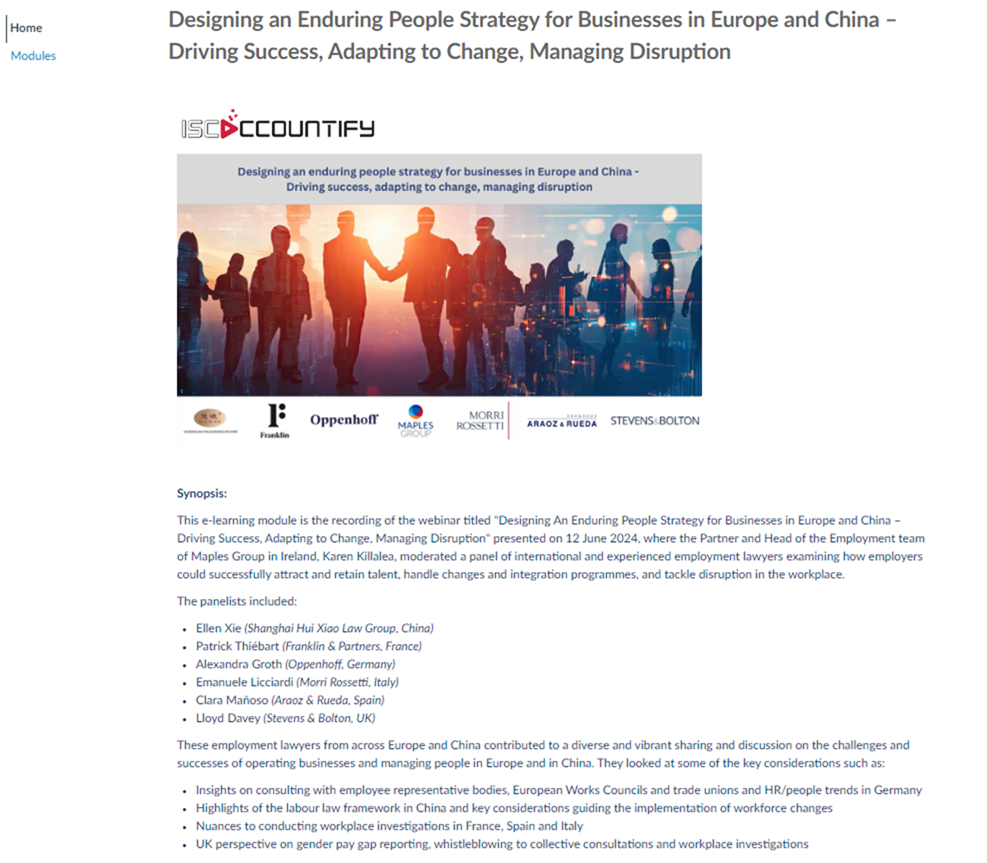 June 2024 | HUI XIAO Driving Success, Adapting Changes and Managing Disruptions: Employment Legal Practices in China and Europe Webinar