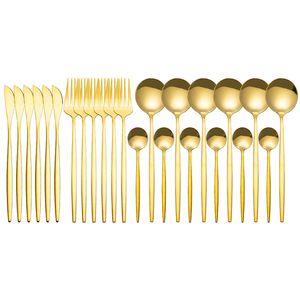 24 Pieces Stainless Steel Golden Knife Fork Spoon Cutlery Set