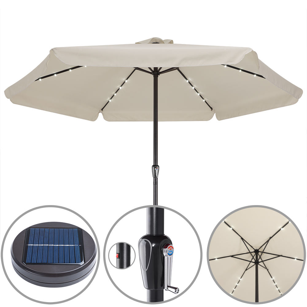 3.3m Outdoor solar umbrella with LED light aluminum pole six ribs sun umbrella rain-proof beach straight cafe umbrellas