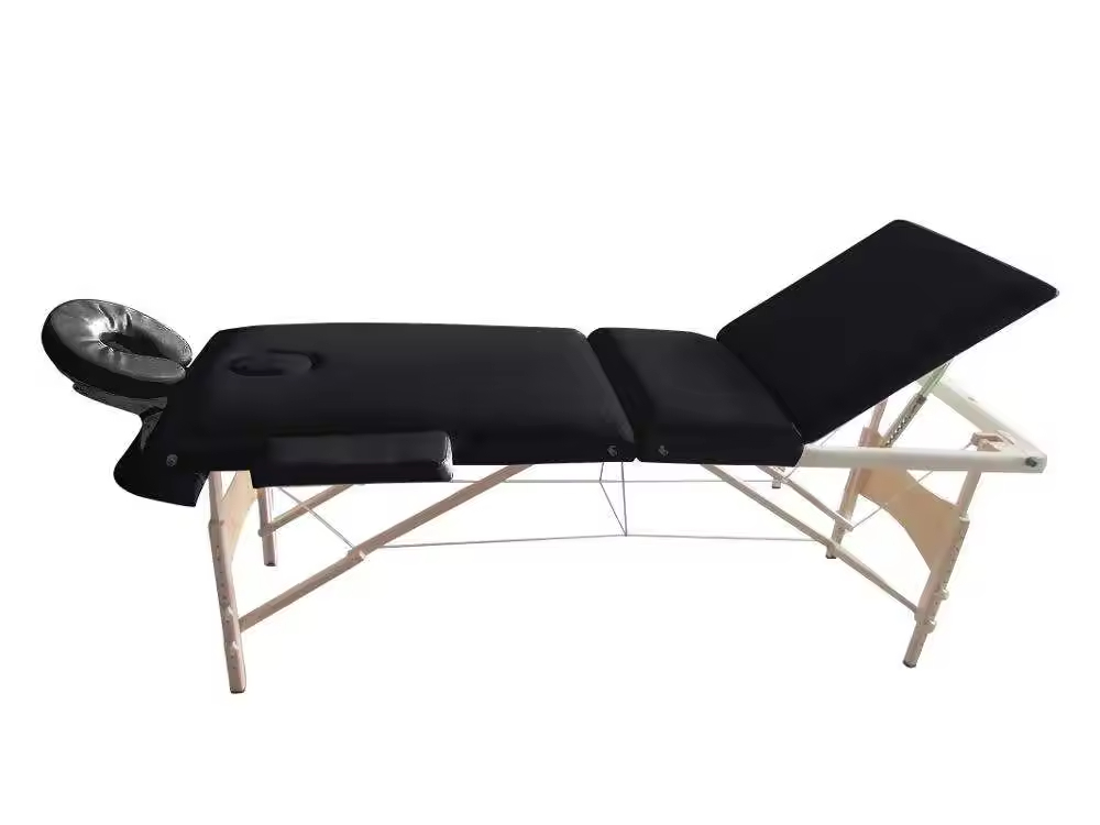 Portable Wooden Massage Bed 3 Section Folding Design for SPA Facial Tattoo Table
