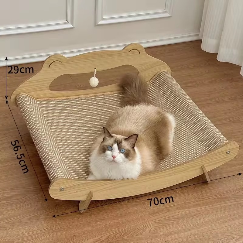 Indoor Cat Furniture Comfortable Wood Chaise Longue Pet Bed with Scratching Frog Hanging Ball Cat Scratch Board Board Bed