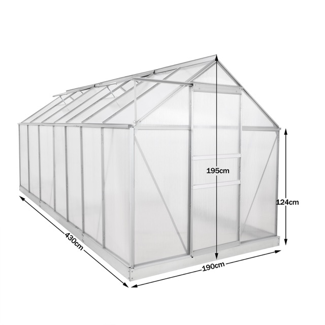 6ft* 12 ft Outdoor Walk-in Polycarbonate Garden Greenhouse with Aluminum Frame