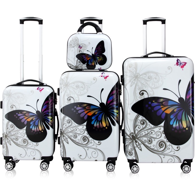 Custom Butterfly ABS Koffer Pc Film Luggage Suitcase Luggage Set 4 Pcs with Beauty case