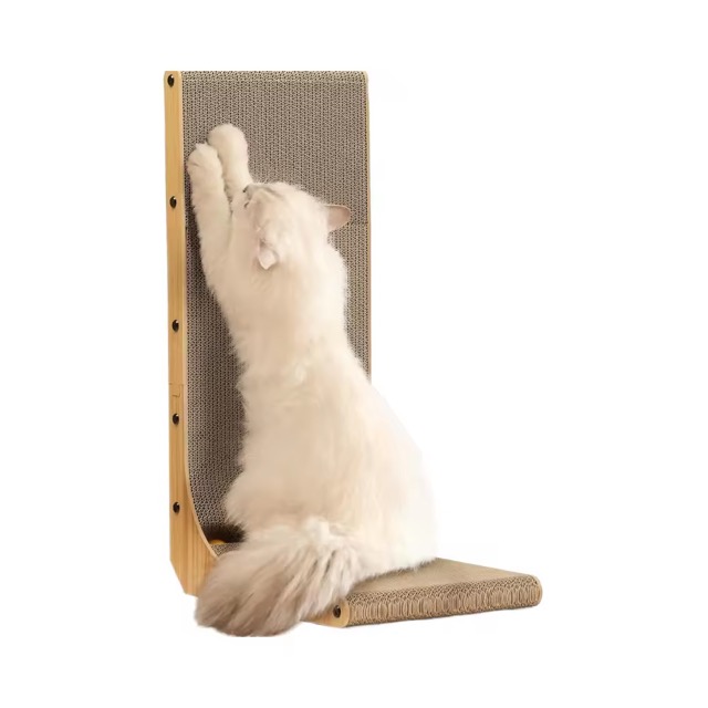 26.8 Inch L-Shape Cat Tree Large Size Wall Mounted Cat Scratcher with Cardboard Ball Toy for Indoor Cats