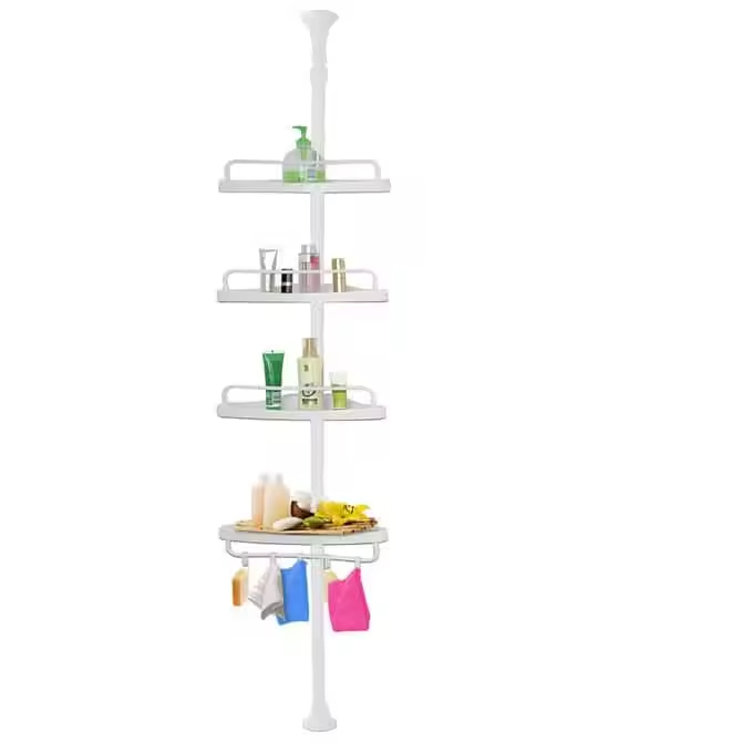 Bathroom Telescopic Corner Shelf Four Layers Heavy Duty Adjustable Space Saving Multi Tier Shower Rack