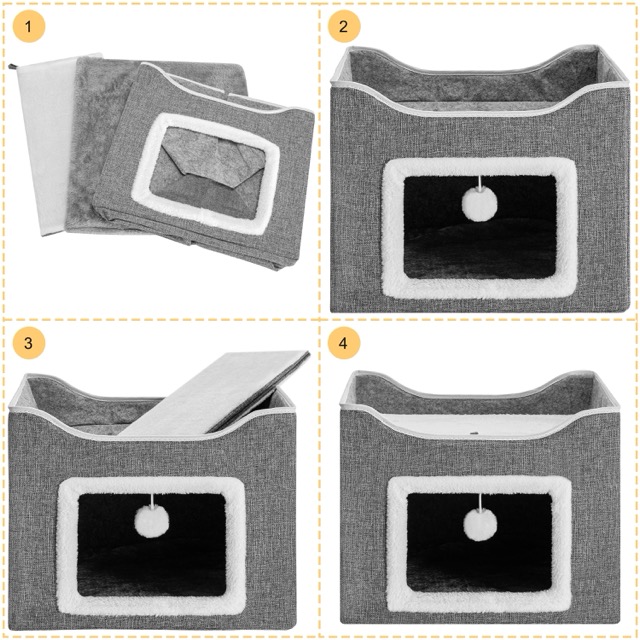 2025 New trend Mechanical Washable Foldable Pet Shelter Indoor Cat house Cat bed with Toy Ball Scratch Pad Pet bed