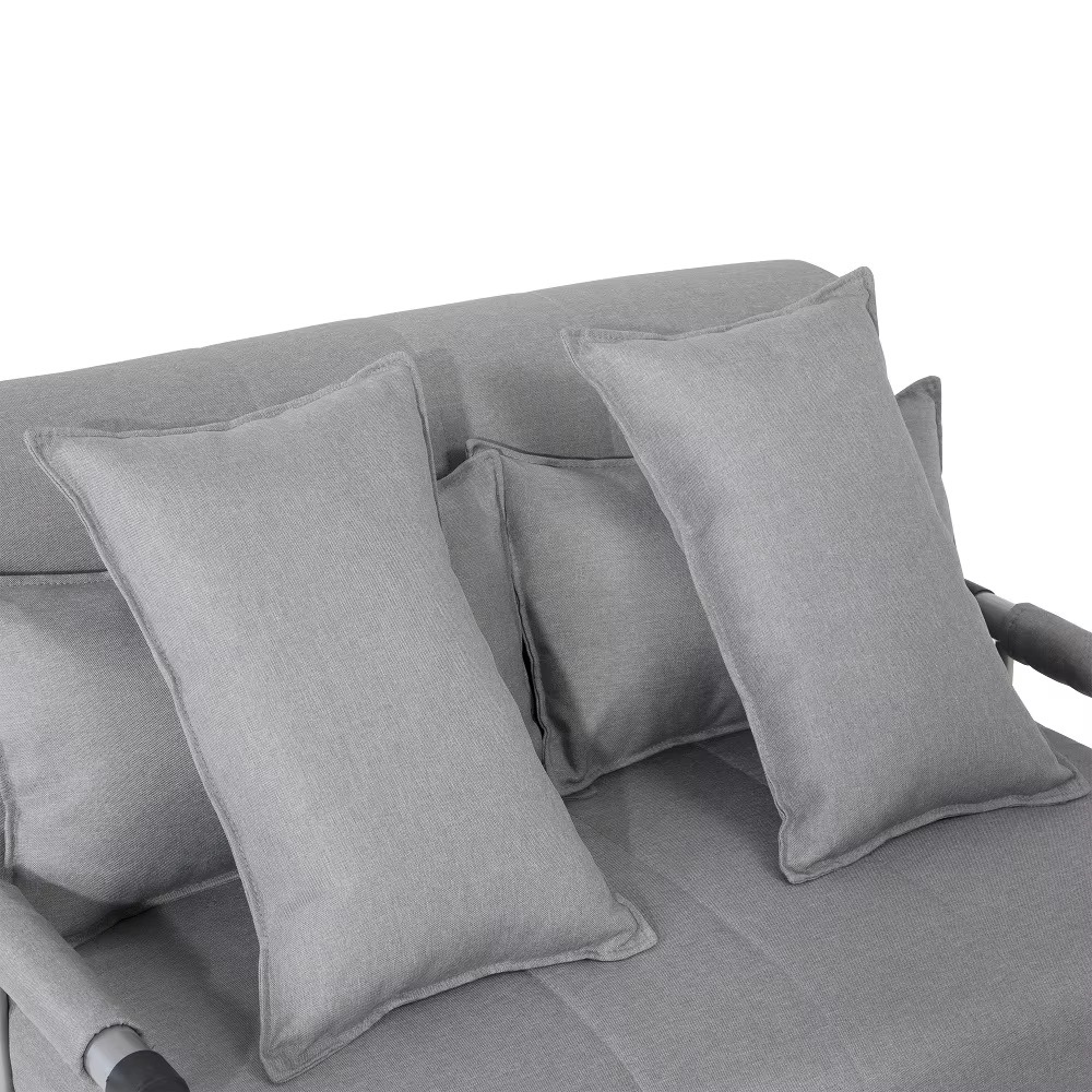Convertible Folding Sofa Double Bed with Fabric Cover Steel Structure 4 Cushions Gray Cream Style