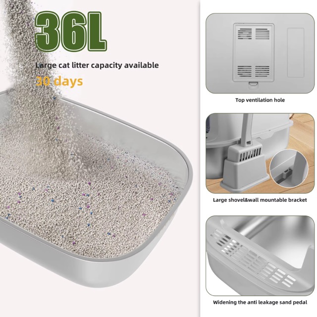 Non Stick Stainless Steel Tray High Wall Splash Guard Extra Large Capacity Removable Design Cat Litter Box Toilet