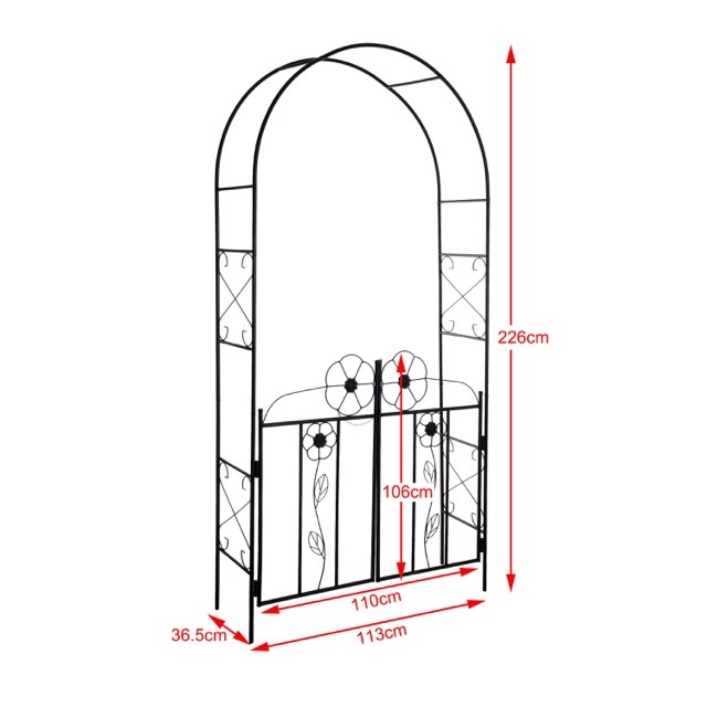 Steel Garden Arch with gate door, Garden Arbor for Various Climbing Plant, Outdoor Garden Lawn Backyard flower stand