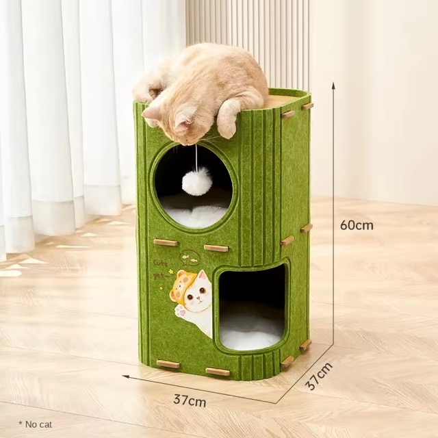 2~3 Layer Indoor Felt Cat House Nest for Multi-Cat Wear-Resistant Tree Cat Villa with Ball Toy